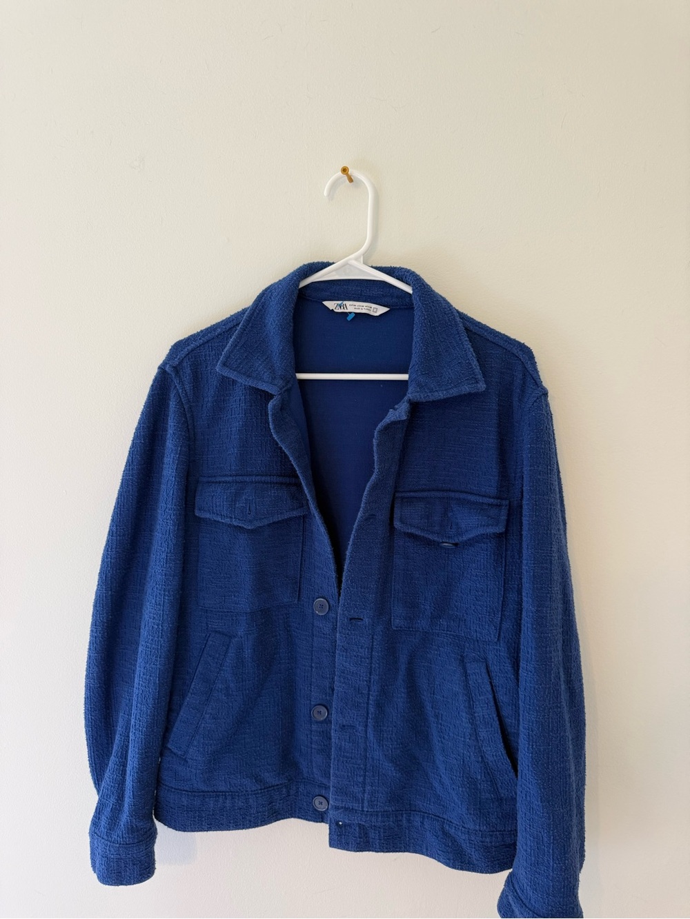 Zara Textured Jacket- Tucker Shirt Oversized Coat Shacket- Blue in Medium